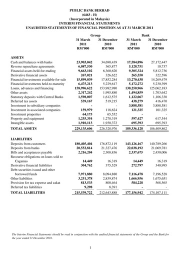 Thumbnail PBBank (Public Bank Bhd) Quarterly Report 2011-q1