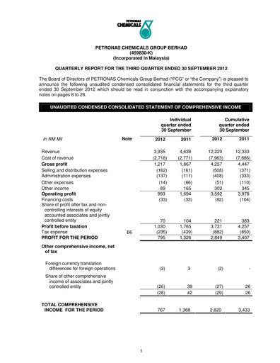Miniature PChem (Petronas Chemicals Group) Rapport trimestriel 2012-q3