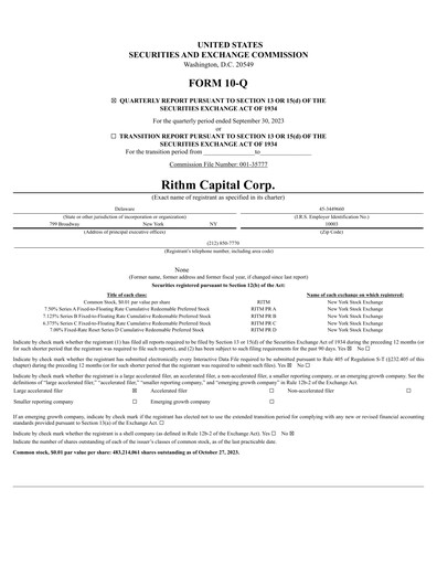 Thumbnail Rithm Capital Quarterly Report 2023-q3