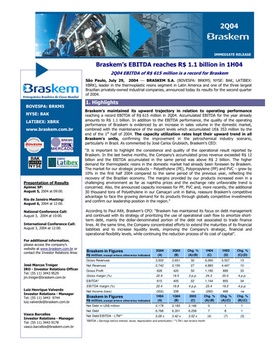Thumbnail Braskem Quarterly Report 2004-q2