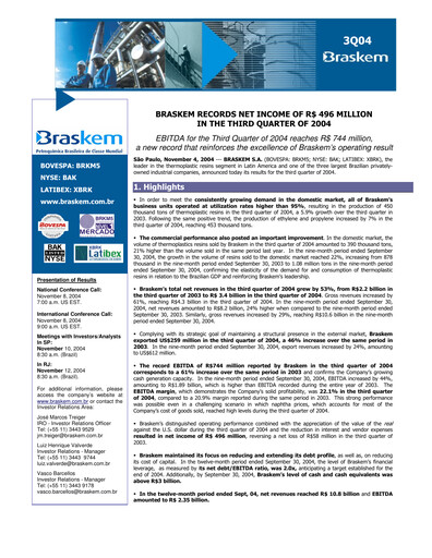 Thumbnail Braskem Quarterly Report 2004-q3