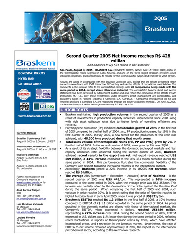 Thumbnail Braskem Quarterly Report 2005-q2