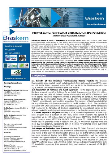 Thumbnail Braskem Quarterly Report 2006-q2