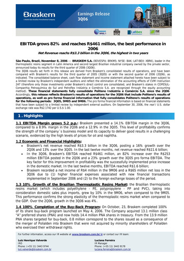 Thumbnail Braskem Quarterly Report 2006-q3