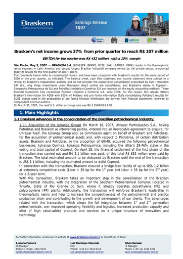 Thumbnail Braskem Quarterly Report 2007-q1