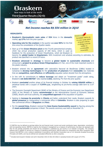 Thumbnail Braskem Quarterly Report 2010-q3