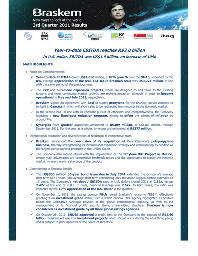 Thumbnail Braskem Quarterly Report 2011-q3