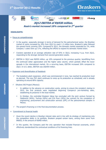 Thumbnail Braskem Quarterly Report 2012-q3