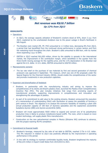 Thumbnail Braskem Quarterly Report 2013-q3