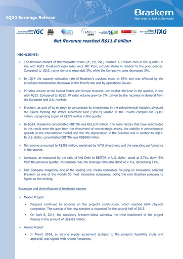 Thumbnail Braskem Quarterly Report 2014-q1