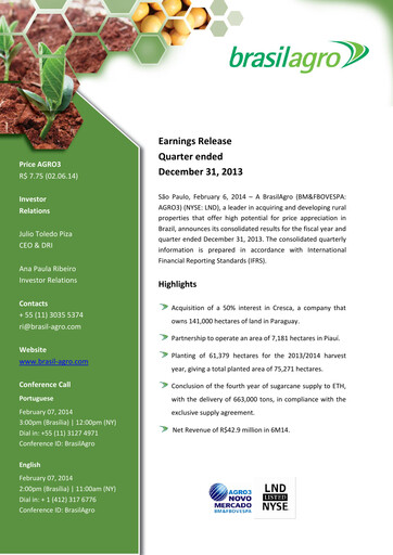 Vorschaubild BrasilAgro Quartalsbericht fy2014-q2