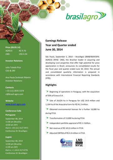 Vorschaubild BrasilAgro Quartalsbericht fy2014-q4