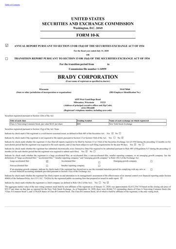Thumbnail Brady Corporation Annual Report 2020