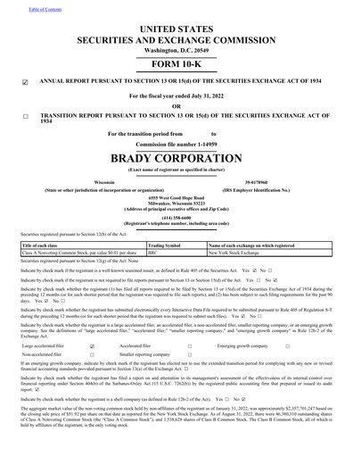 Thumbnail Brady Corporation Annual Report 2022