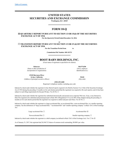 Thumbnail Boot Barn Holdings
 Quarterly Report 2017-q3