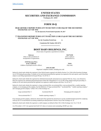 Thumbnail Boot Barn Holdings
 Quarterly Report 2018-q2