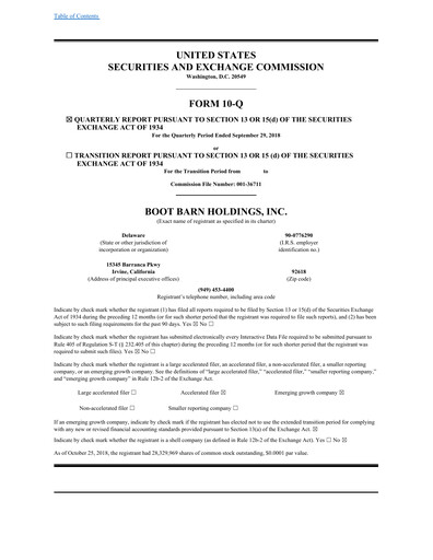 Thumbnail Boot Barn Holdings
 Quarterly Report 2019-q2