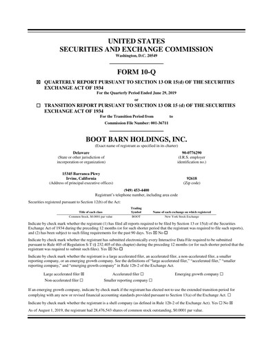 Thumbnail Boot Barn Holdings
 Quarterly Report 2020-q1