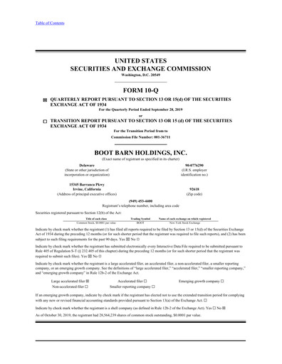 Thumbnail Boot Barn Holdings
 Quarterly Report 2020-q2