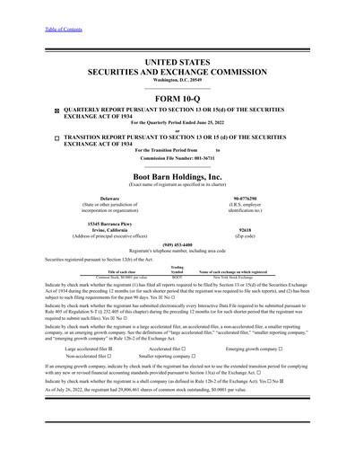 Thumbnail Boot Barn Holdings
 Quarterly Report 2023-q1