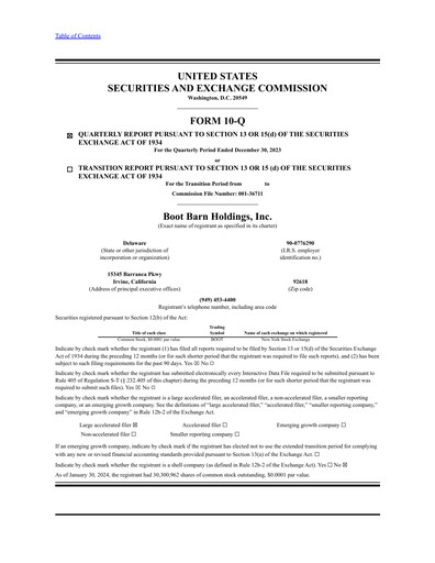 Thumbnail Boot Barn Holdings
 Quarterly Report 2024-q3