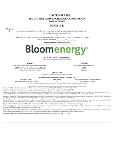 Thumbnail Bloom Energy
 Annual Report 2020