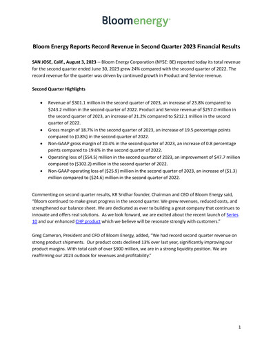 Thumbnail Bloom Energy
 Quarterly Report 2023-q2
