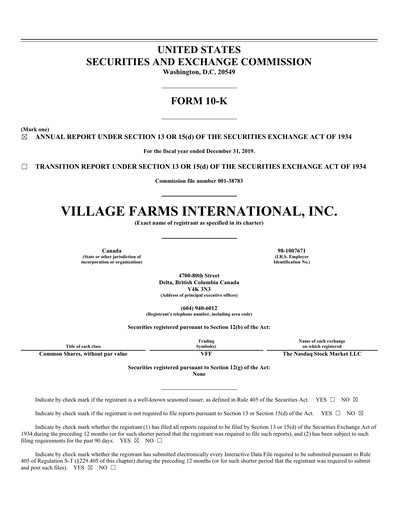 Thumbnail Village Farms International Annual Report 2019