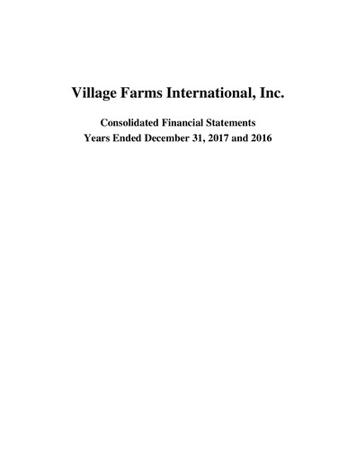 Miniature Village Farms International Bilan financier 2017