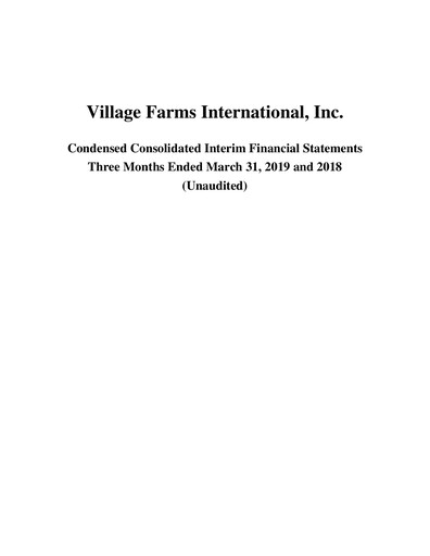 Thumbnail Village Farms International Quarterly Report 2019-q1