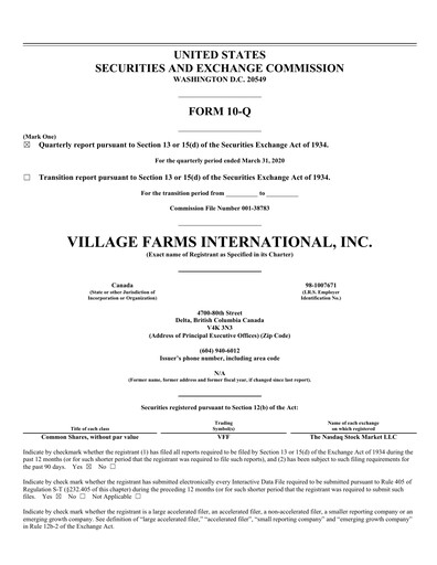 Thumbnail Village Farms International Quarterly Report 2020-q1