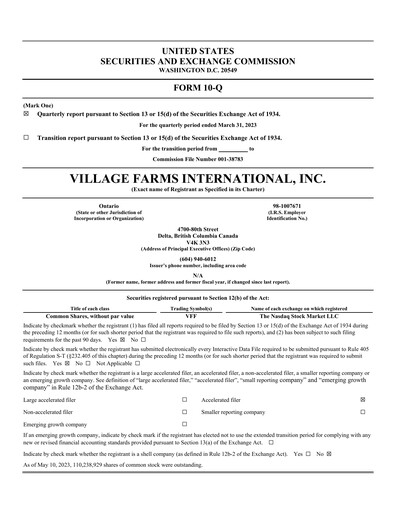 Thumbnail Village Farms International Quarterly Report 2023-q1