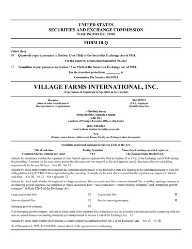 Thumbnail Village Farms International Quarterly Report 2023-q3