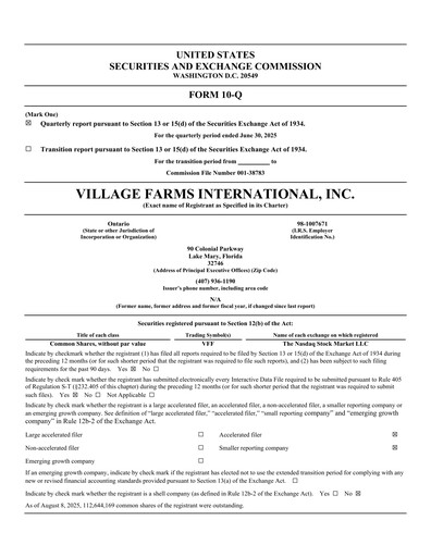 Thumbnail Village Farms International Quarterly Report 2025-q2