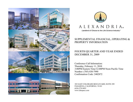 Vorschaubild Alexandria Real Estate Equities
 Quartalsbericht 2009-q4