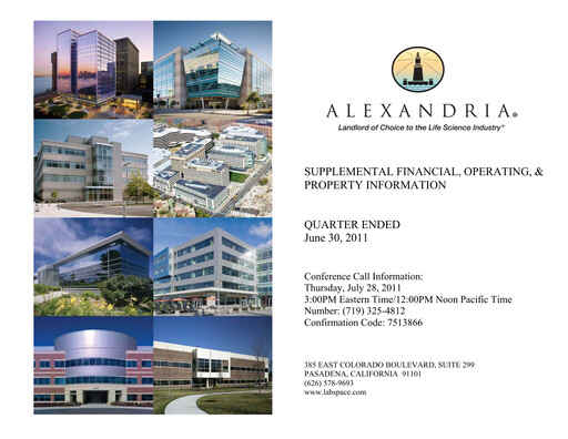 Vorschaubild Alexandria Real Estate Equities
 Quartalsbericht 2011-q2