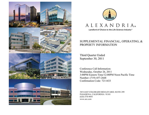 Vorschaubild Alexandria Real Estate Equities
 Quartalsbericht 2011-q3