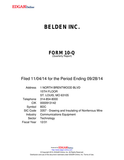 Thumbnail Belden Quarterly Report 2014-q3