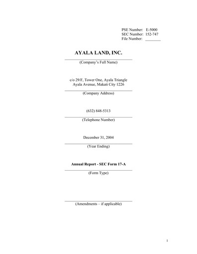 Thumbnail Ayala Land Annual Report 2004