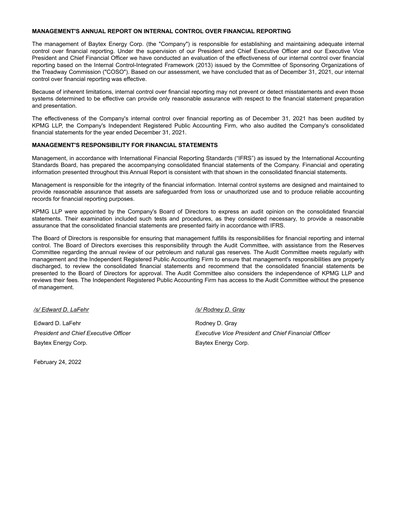 Miniature Baytex Energy
 Bilan financier 2021