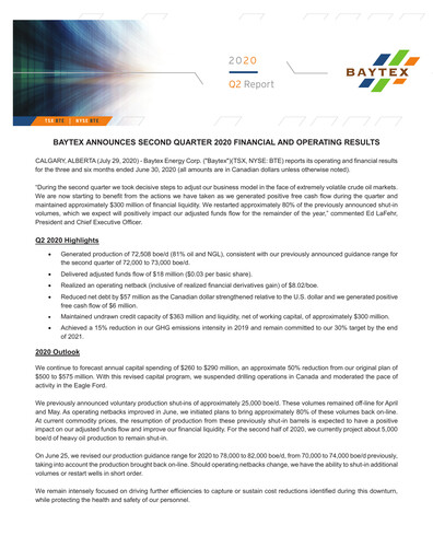 Thumbnail Baytex Energy
 Quarterly Report 2020-q2