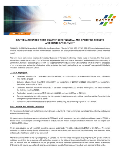 Thumbnail Baytex Energy
 Quarterly Report 2020-q3
