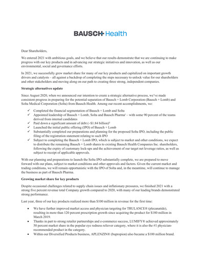 Thumbnail Bausch Health
 Annual Report 2021