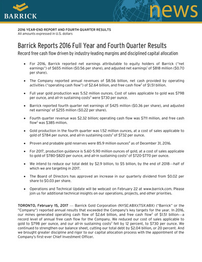 Thumbnail Barrick Gold Financial Statement 2016