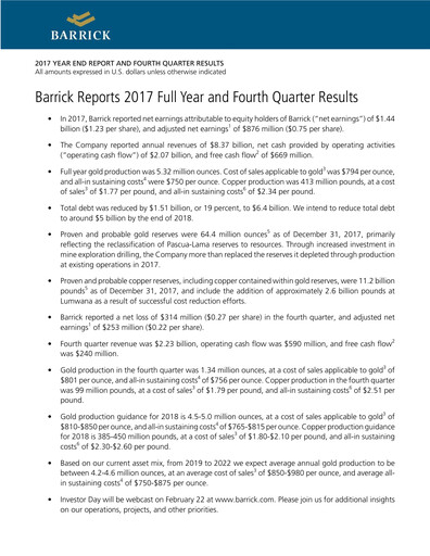 Thumbnail Barrick Gold Financial Statement 2017