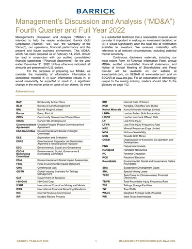 Thumbnail Barrick Gold Financial Statement 2022