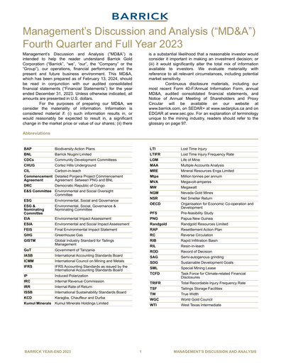 Thumbnail Barrick Gold Financial Statement 2023