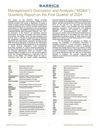 Thumbnail Barrick Gold Quarterly Report 2024-q1