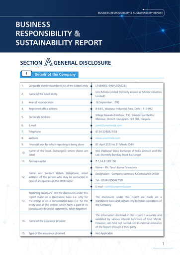 Miniature UNO Minda Rapport ESG 2023-2024