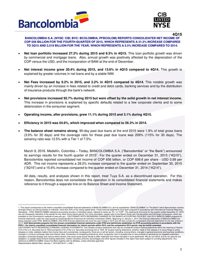 Thumbnail Grupo Cibest (Bancolombia) Financial Statement 2015
